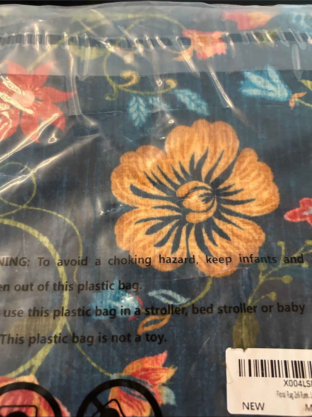 Navy Floral Area Rug - Machine Washable Accent Rug - Picture 6 of 10